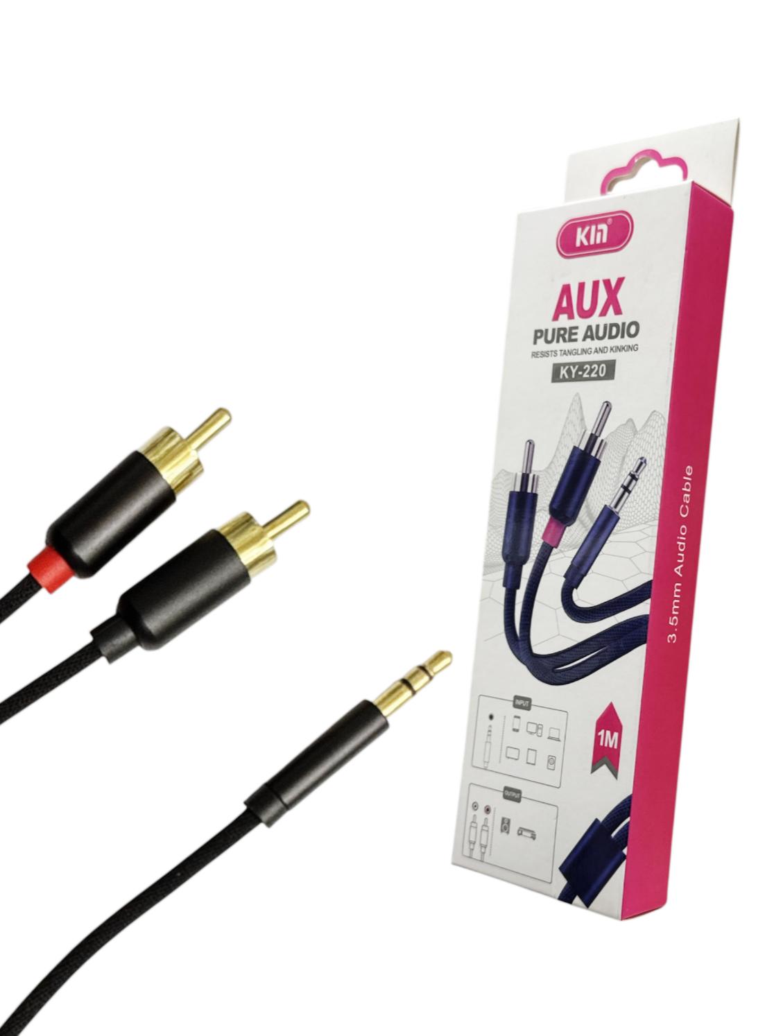 KM KY-220 3.5mm AUX Audio Cable 1m | Pure Stereo Sound | Gold-Plated Plug