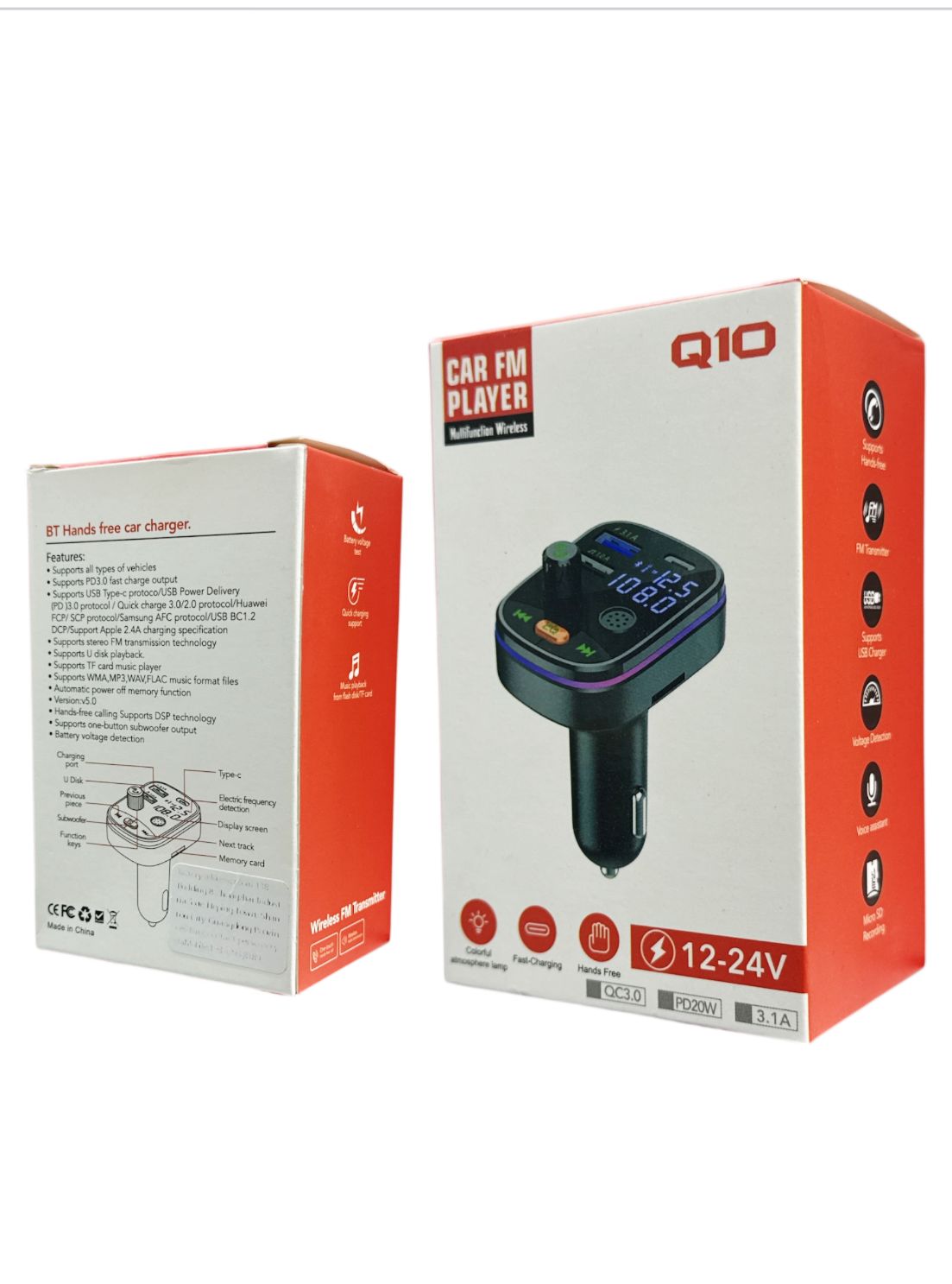 AHL Car FM Player Q10 12-24V USB C Fast Charging 3.1A 20W PD