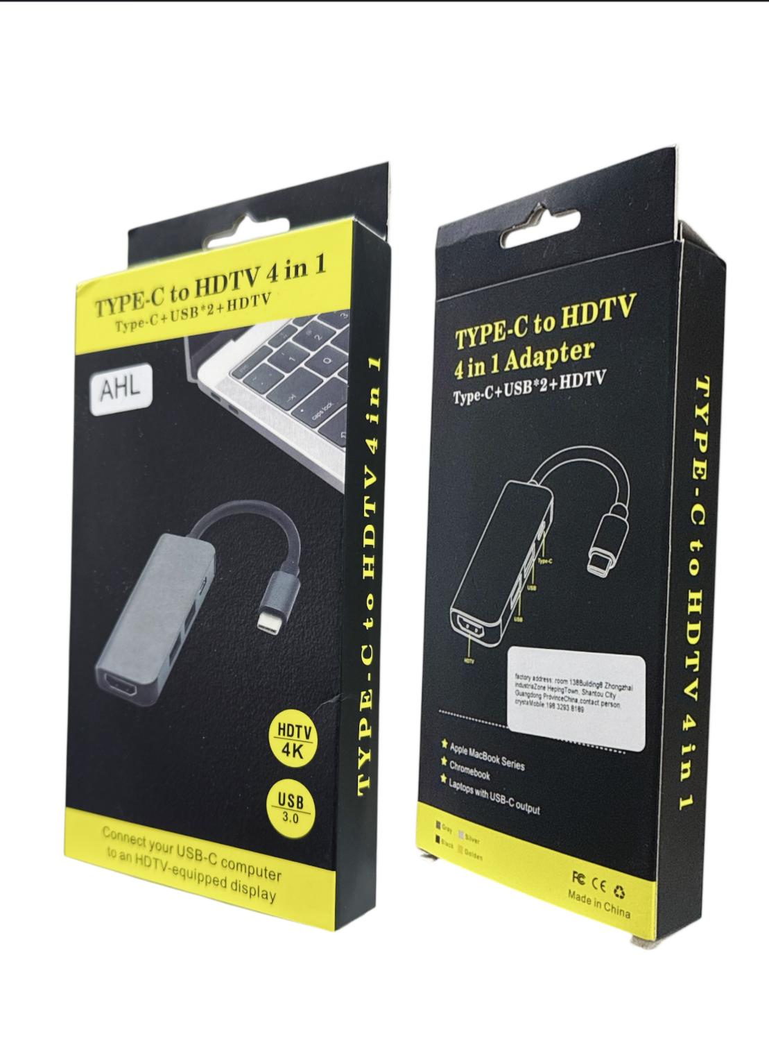 AHL Type-C to HDTV 4-in-1 Adapter | USB-C + 2 USB + HDMI 4K Output