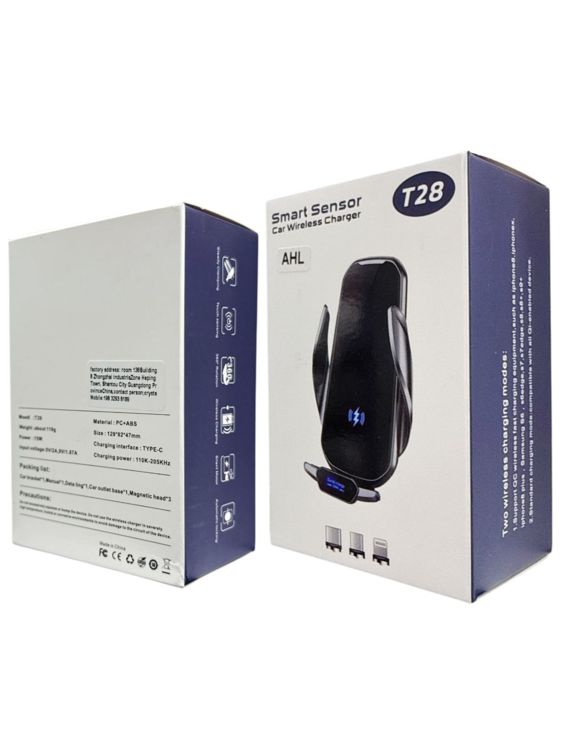 AHL T28 Smart Sensor Car Wireless Charger | 15W Fast Charge USB/USB-C/Lightning