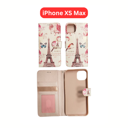 iPhone XS Max Wallet Printed Case Tower, Butterfly, Heart, Larger Butterfly, Loving Heart, Flower, Purple Flower