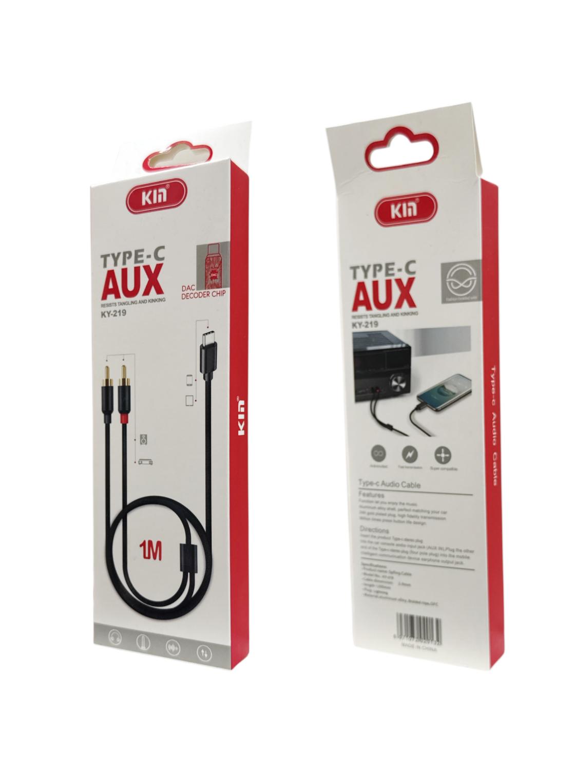 KM KY-219 Type-C to AUX Cable 1m | DAC Decoder Chip | Gold-Plated Plug | Hi-Fi Audio