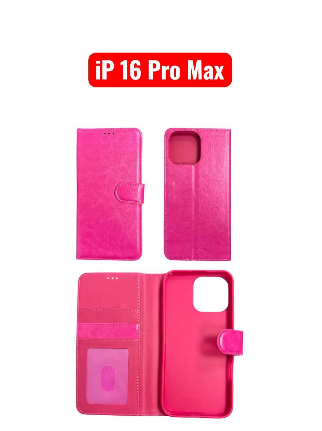 iPhone 16 Pro Max Wallet Case | Flip Leather Cover Black Red RoseGold Purple