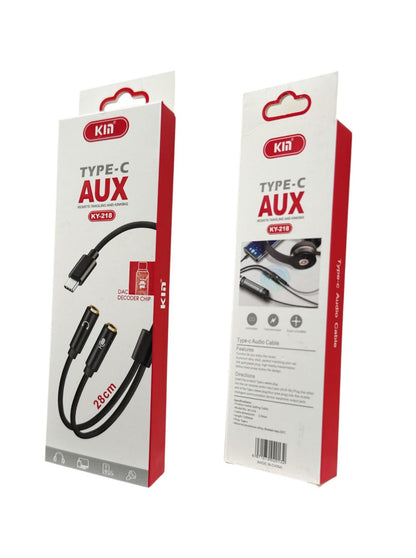 KY-218 Type-C to AUX Cable 28cm | DAC Decoder Chip | Gold-Plated Plug | Hi-Fi Audio