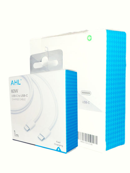 AHL USB-C to USB-C Cable | 60W Fast Charging | 1m Type-C Charger Lead – White
