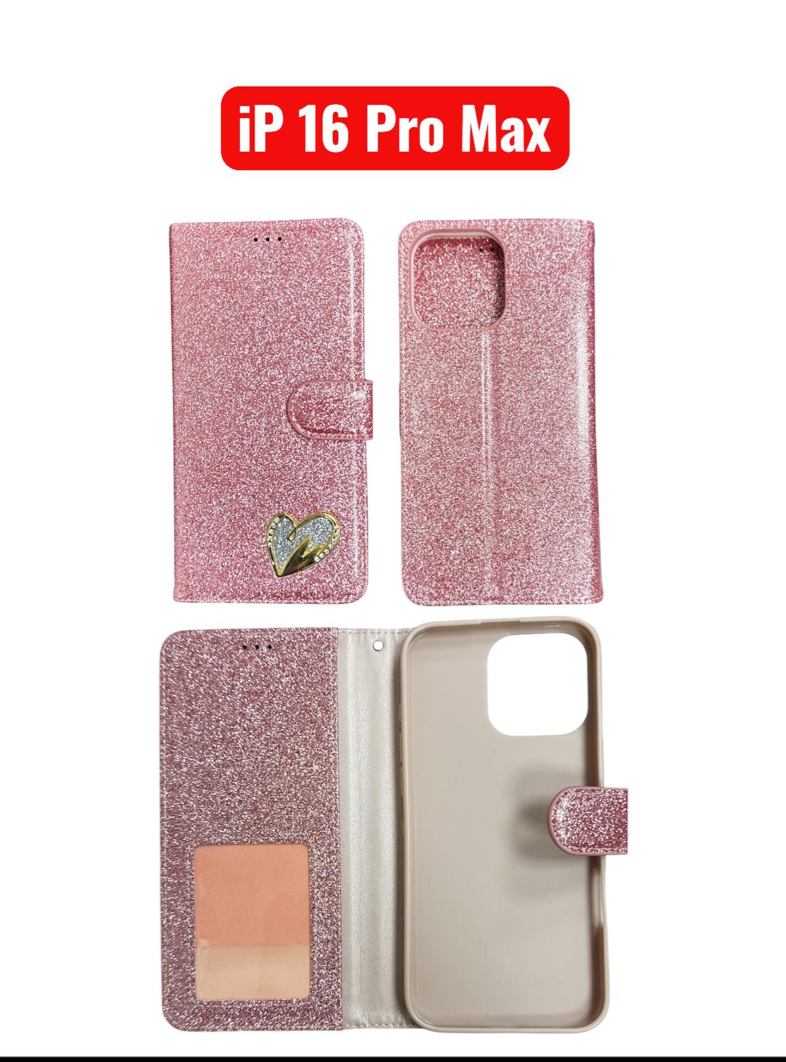 iPhone 16 Pro Max Heart Shiny Case | Glitter Cover Gold Red Black Blue Purple
