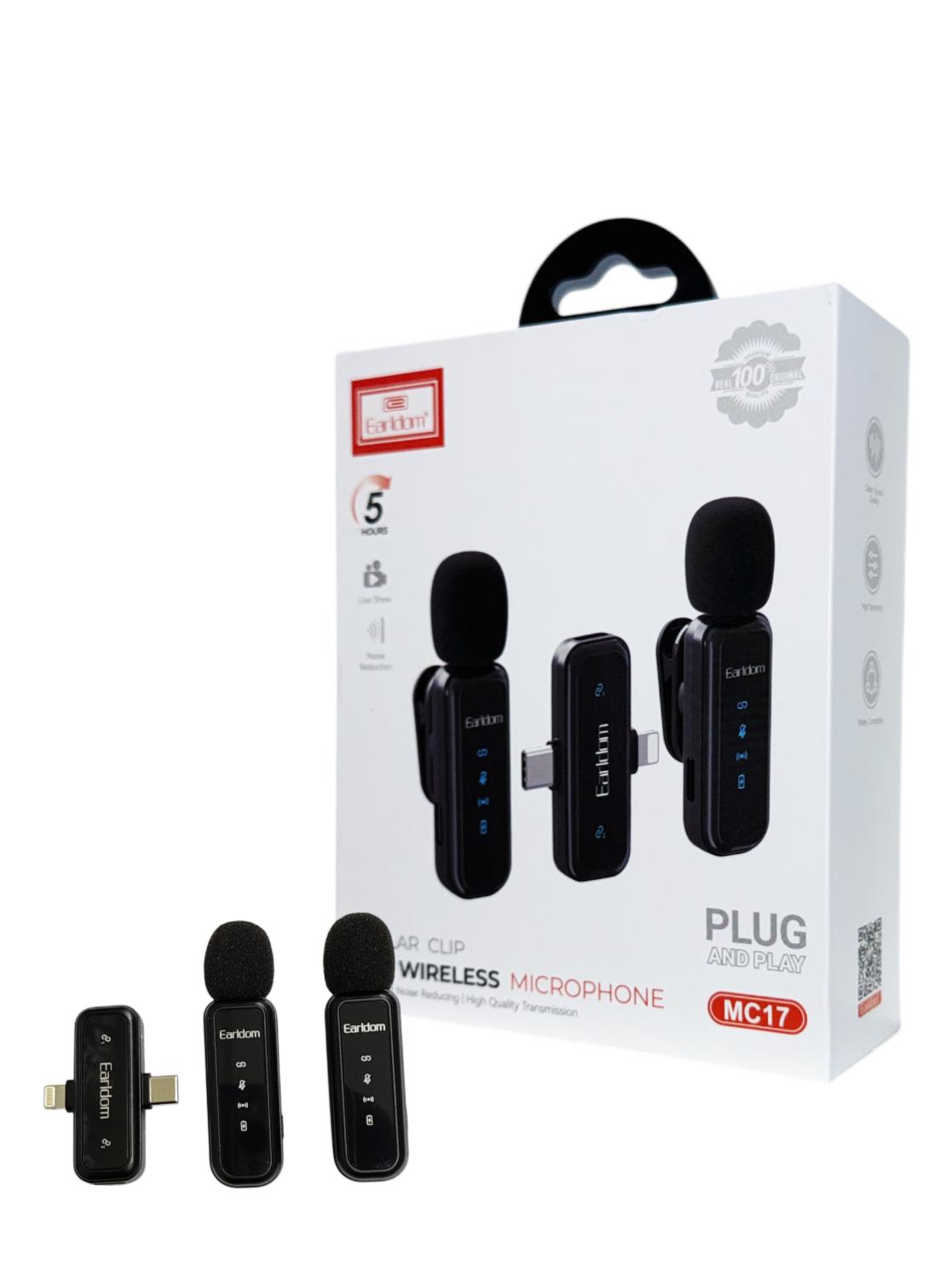 Earldom MC17 2-in-1 Wireless Collar Clip Microphone | 5Hr Battery | USB-C & iOS