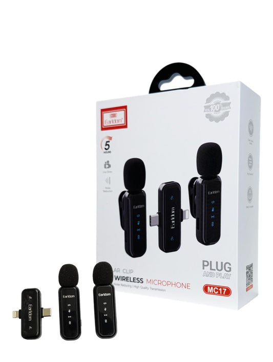 Earldom MC17 2-in-1 Wireless Collar Clip Microphone | 5Hr Battery | USB-C & iOS