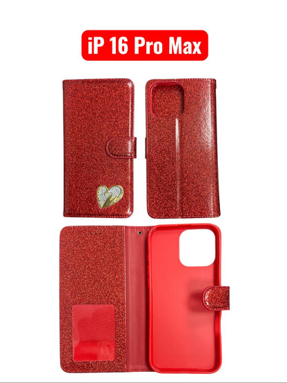 iPhone 16 Pro Max Heart Shiny Case | Glitter Cover Gold Red Black Blue Purple