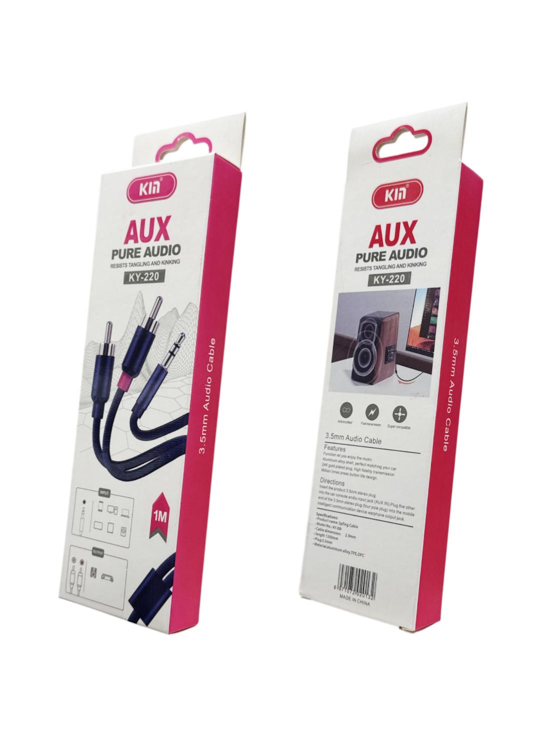 KM KY-220 3.5mm AUX Audio Cable 1m | Pure Stereo Sound | Gold-Plated Plug