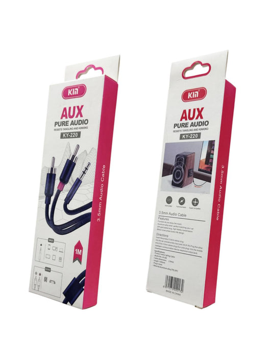 KM KY-220 3.5mm AUX Audio Cable 1m | Pure Stereo Sound | Gold-Plated Plug
