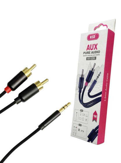KM KY-220 3.5mm AUX Audio Cable 1m | Pure Stereo Sound | Gold-Plated Plug