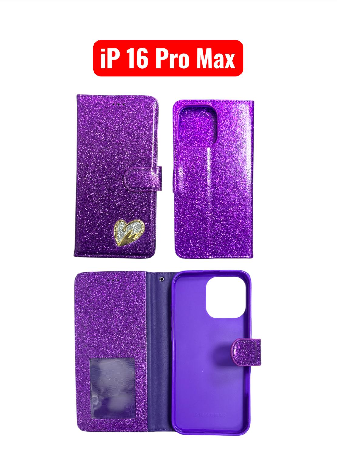 iPhone 16 Pro Max Heart Shiny Case | Glitter Cover Gold Red Black Blue Purple