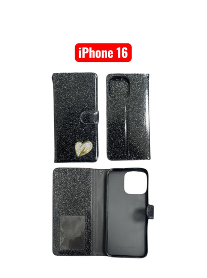 iPhone 16 Heart Shiny Case | Glitter Cover Gold Red Black Blue Purple Grey Rose Gold