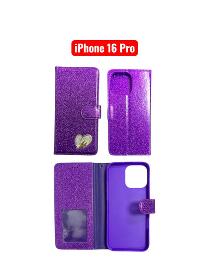 iPhone 16 Pro Heart Shiny Case | Glitter Cover Gold Red Black Blue Purple