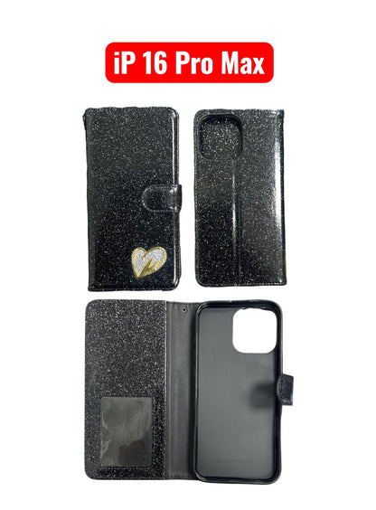 iPhone 16 Pro Max Heart Shiny Case | Glitter Cover Gold Red Black Blue Purple