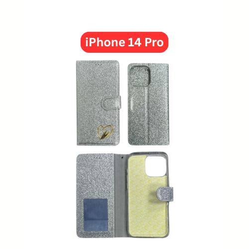 iPhone 14 Pro Heart Shiny Case | Glitter Cover Gold Red Black Blue Purple