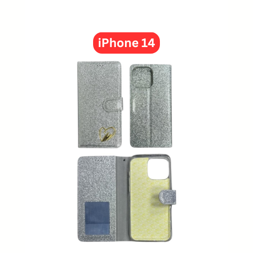 iPhone 14 Heart Shiny Case | Glitter Cover Gold Red Black Blue Purple