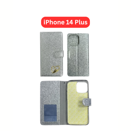 iPhone 14 Plus Heart Shiny Case | Glitter Cover Gold Red Black Blue Purple