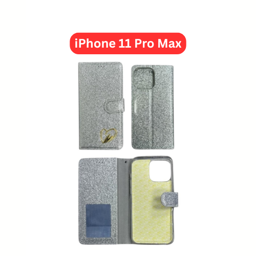 iPhone 11 Pro Max Heart Shiny Case | Glitter Cover Gold Red Black Blue Purple