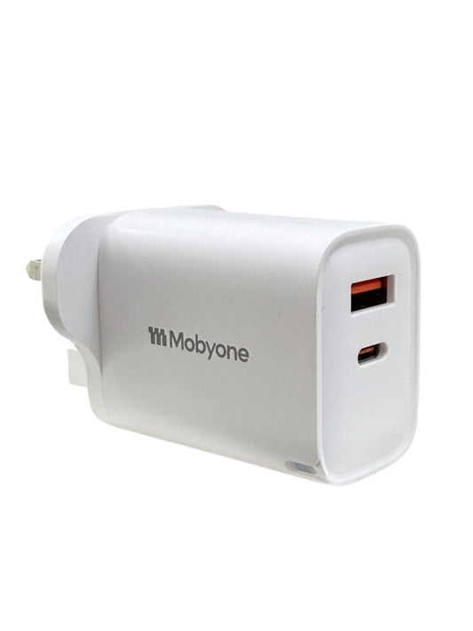 Mobyone 20W  Fast Charger | Model 15 | USB + Type-C Dual Port | Compact