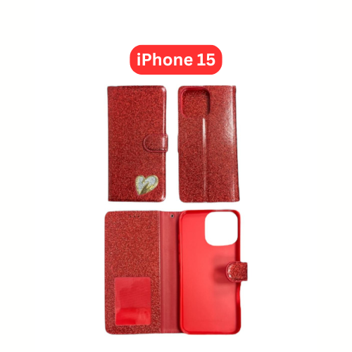 iPhone 15 Heart Shiny Case | Glitter Cover Gold Red Black Blue Purple