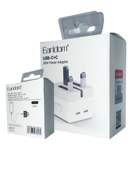 Earldoms ES-UK14 35W Dual USB-C Fast Charger | Power Adapter | UK Plug