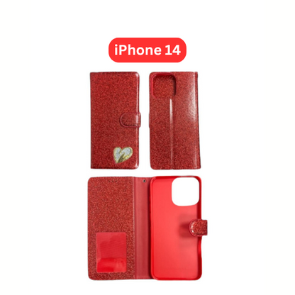 iPhone 14 Heart Shiny Case | Glitter Cover Gold Red Black Blue Purple