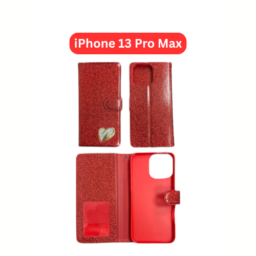 iPhone 13 Pro Max Heart Shiny Case | Glitter Cover Gold Red Black Blue Purple