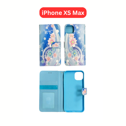 iPhone XS Max Wallet Printed Case Tower, Butterfly, Heart, Larger Butterfly, Loving Heart, Flower, Purple Flower