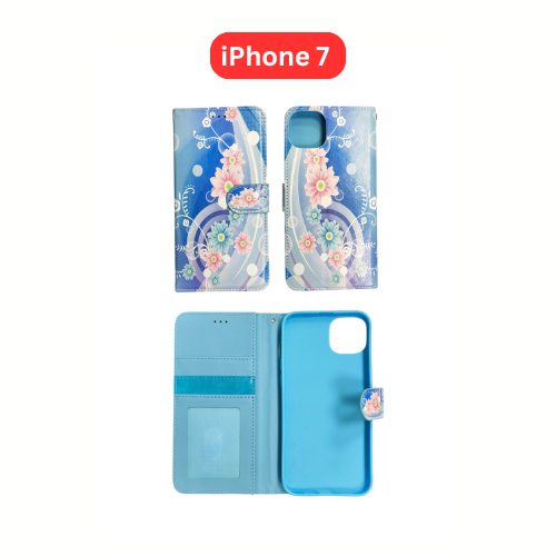 iPhone 7 Wallet Printed Case Tower, Butterfly, Heart, Larger Butterfly, Loving Heart, Flower, Purple Flower