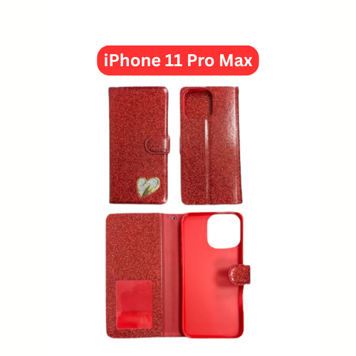 iPhone 11 Pro Max Heart Shiny Case | Glitter Cover Gold Red Black Blue Purple