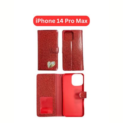 iPhone 14 Pro Max Heart Shiny Case | Glitter Cover Gold Red Black Blue Purple