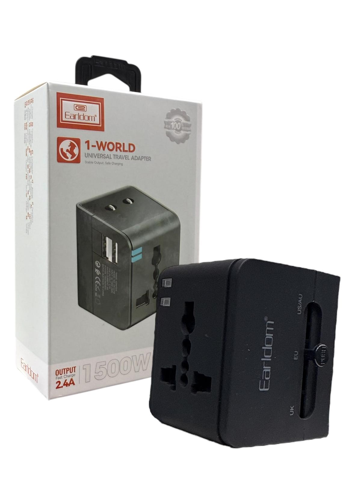 Earldom LC18 Universal Travel Adapter | 1500W | USB Fast Charger