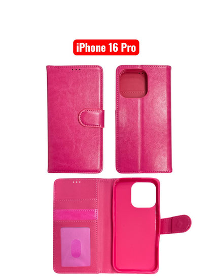 iPhone 16 Pro Wallet Case | Flip Cover Card Holder Black Red Rose Gold Purple Blue Pink