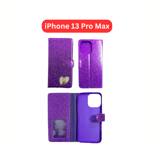iPhone 13 Pro Max Heart Shiny Case | Glitter Cover Gold Red Black Blue Purple