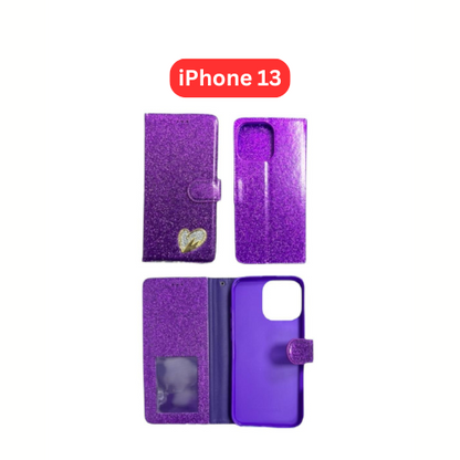 iPhone 13 Heart Shiny Case | Glitter Cover Gold Red Black Blue Purple