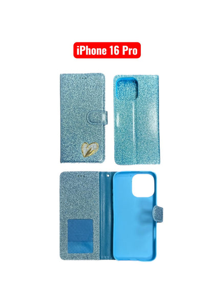 iPhone 16 Pro Heart Shiny Case | Glitter Cover Gold Red Black Blue Purple