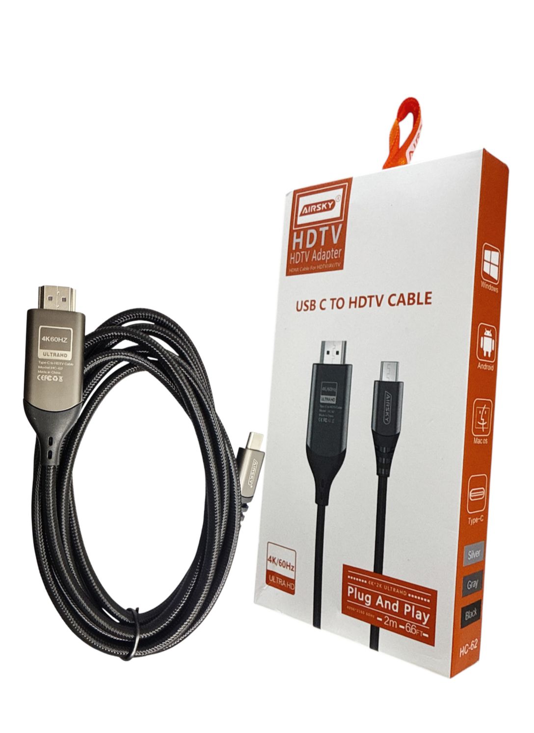 AHL Airsky USB-C to HDTV Cable | 4K Ultra HD 60Hz | 2m High-Speed Lead