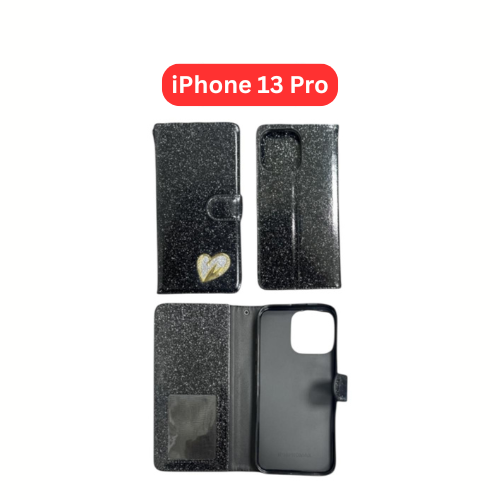 iPhone 13 Pro Heart Shiny Case | Glitter Cover Gold Red Black Blue Purple