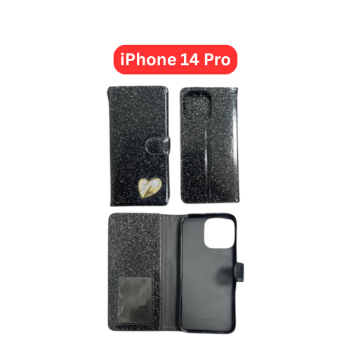 iPhone 14 Pro Heart Shiny Case | Glitter Cover Gold Red Black Blue Purple