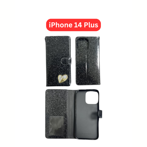 iPhone 14 Plus Heart Shiny Case | Glitter Cover Gold Red Black Blue Purple