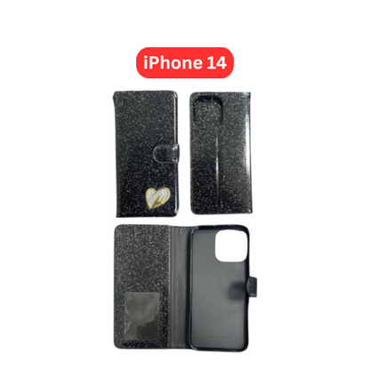 iPhone 14 Heart Shiny Case | Glitter Cover Gold Red Black Blue Purple