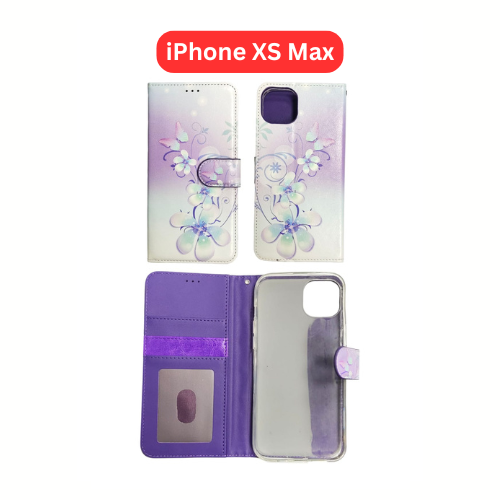 iPhone XS Max Wallet Printed Case Tower, Butterfly, Heart, Larger Butterfly, Loving Heart, Flower, Purple Flower