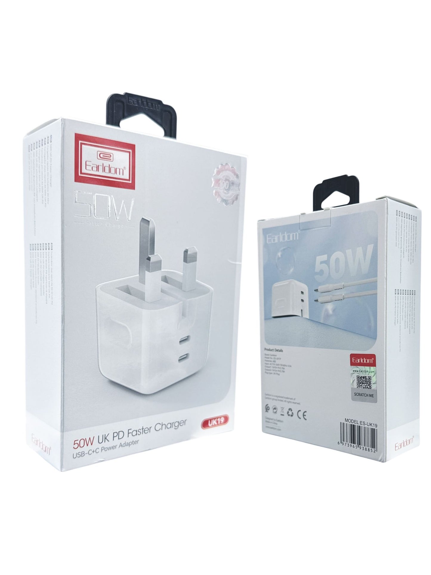 Earldom ES-UK19 PD 50W Fast Charging Adapter | USB + Type-C | Compact UK Plug