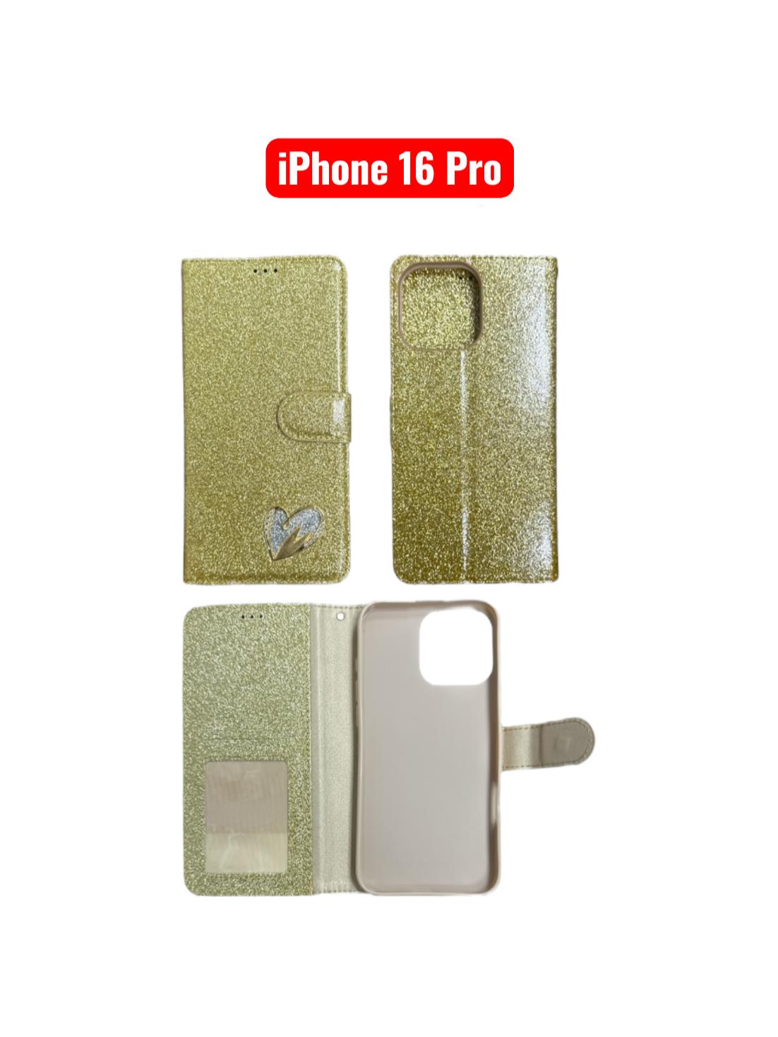 iPhone 16 Pro Heart Shiny Case | Glitter Cover Gold Red Black Blue Purple