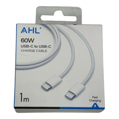 AHL USB-C to USB-C Cable | 60W Fast Charging | 1m Type-C Charger Lead – White