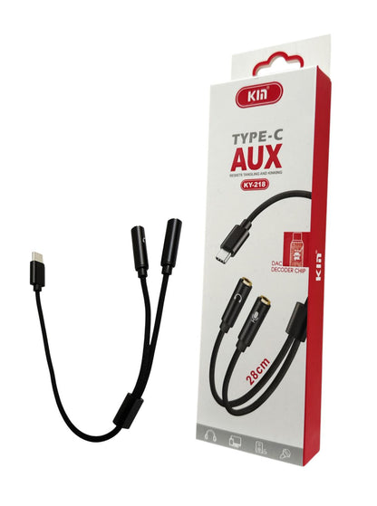 KY-218 Type-C to AUX Cable 28cm | DAC Decoder Chip | Gold-Plated Plug | Hi-Fi Audio