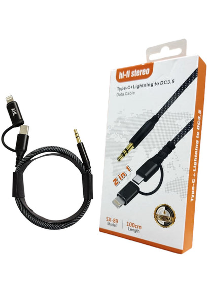 AHL SX-891 Type-C + Lightning to 3.5mm AUX Cable | 100cm Stereo Audio Lead