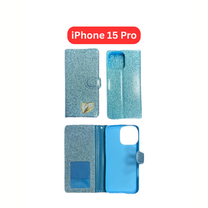 iPhone 15 Pro Heart Shiny Case | Glitter Cover Gold Red Black Blue Purple